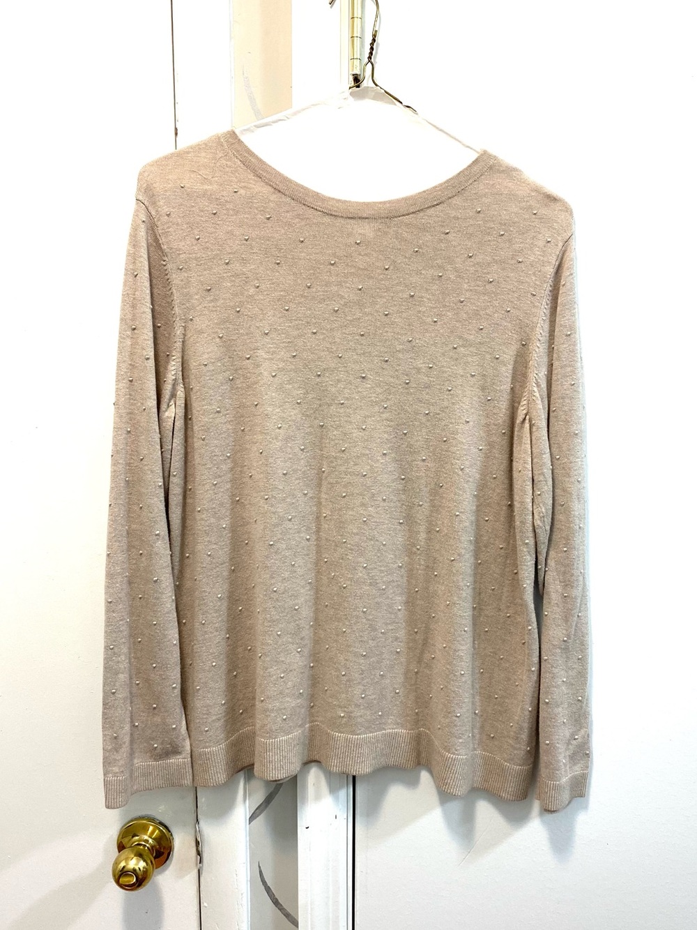 CJ Banks 1X Beige Textured Dot Knit Sweater Long Sleeve Crew Neck Plus Size 164